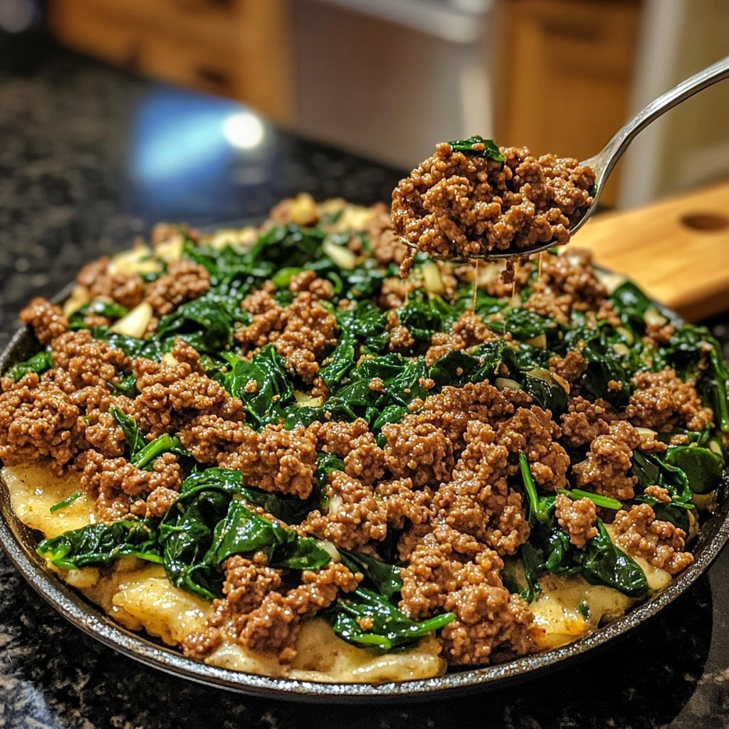 Ground Beef Skillet with Spinach
