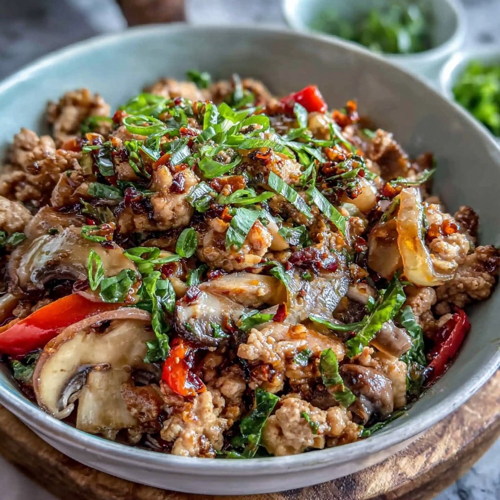 Ground Chicken And Mushroom Stir Fry