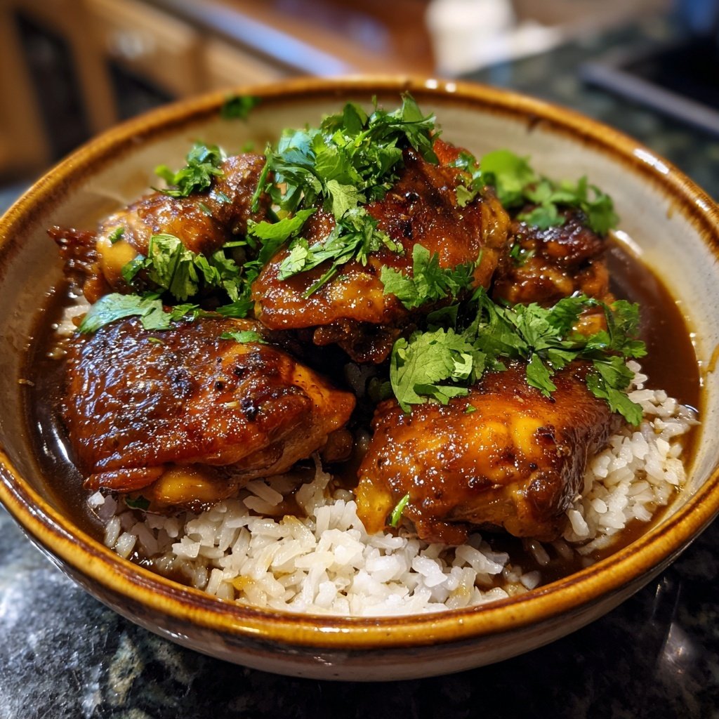 Caramelised Soy Chicken in Garlic Ginger Broth with Rice